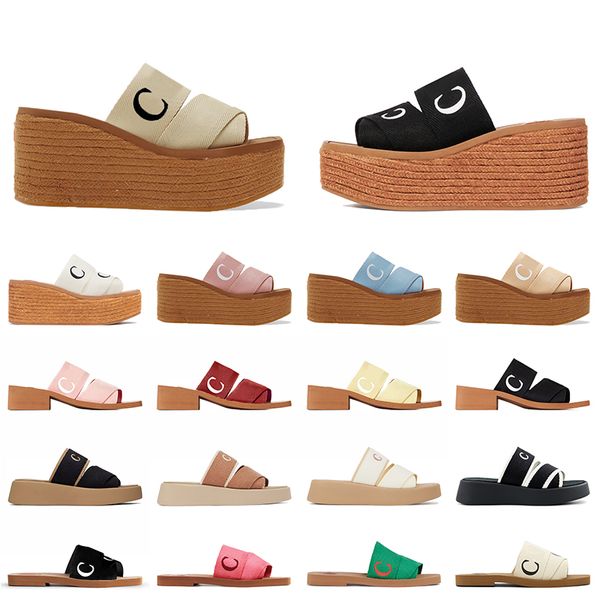 Gros Wedge Espadrille Designer Sandales Femmes Chlooe Pantoufles Mila Plate-forme Lin Talons Hauts De Luxe Woody Plat Mule Diapositives Femme Sandale Mocassins Sliders 35-42