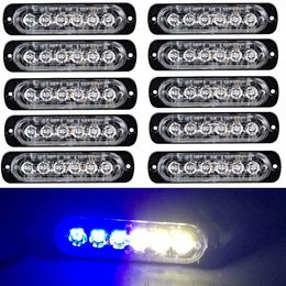 Vente en gros blanc bleu 6LED ultra-mince feux de position latéraux de voiture pour camions lampe flash stroboscopique LED clignotant voyant d'avertissement d'urgence