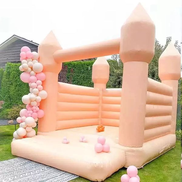 Venta al por mayor casa de rebote blanca colorida boda inflable castillo hinchable beige rosa verde puente adultos niños castillo de salto con soplador envío gratis Uso comercial 001