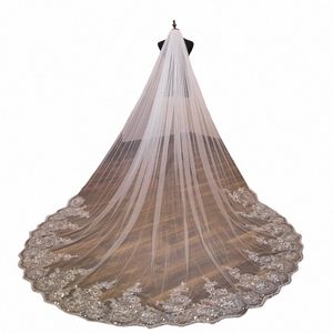 Gros blanc ivoire 3 * 3 mètres voiles de mariage cathédrale appliques de dentelle voile de mariée Q77r #