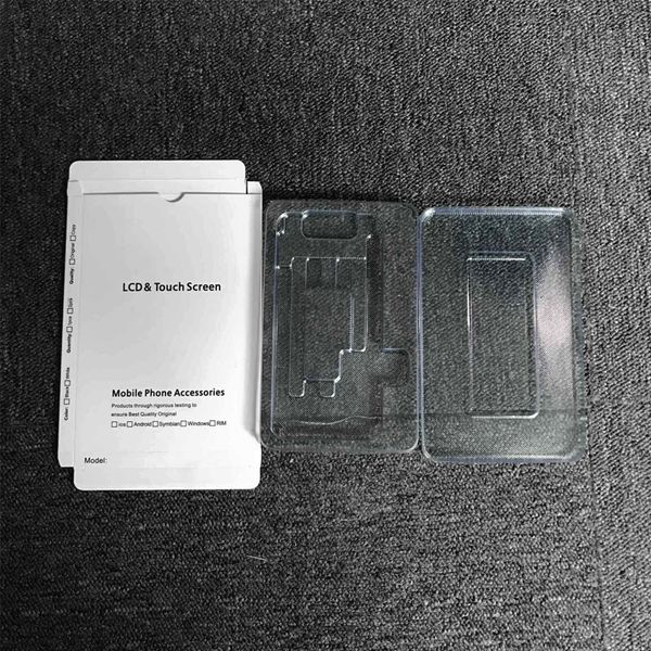 Caja de embalaje de papel blanco al por mayor para iPhone 6 7 XS MAX Paquete de protector de pantalla LCD con bandeja interna de plástico para película de pantalla táctil