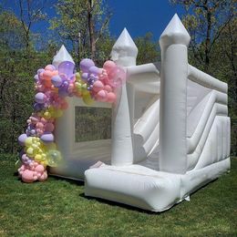 Château gonflable gonflable Bounclable Bounclable Bounge White Bounce House Bounclable avec des glissières Bouleur de lune Château de saut pour adultes et enfants Inclus Navire sans ventilation