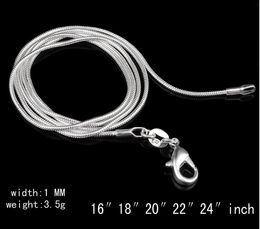 Groothandel-groothandel 16-38 inch 20 stks slang ketting kettingen 1mm echt 925 sterling zilveren bevindingen diy sieraden heet