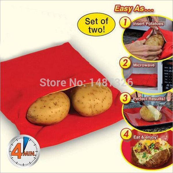 Vente en gros-gros 5 PCS / LOT sac de cuisson de pommes de terre au four à micro-ondes couleur rouge pour la cuisson du dîner de Noël