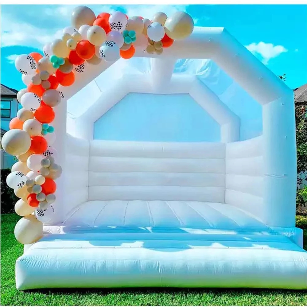 Partihandelsvit Vitt bröllop Uppblåsningsbart Bouncy House -tält Uppdragsblåsar Hoppning Bounce Castle till salu med Flower