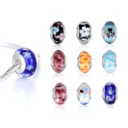 Groothandel-groothandel Europese stijl zilveren murano glas kralen sieraden maken voor diy armbanden ketting gemengde kleuren in bulk 50pcs / lot