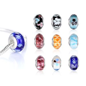Gros-gros style européen argent perles de verre de Murano fabrication de bijoux pour bracelets de bricolage collier couleurs mélangées en vrac 50pcs / lot