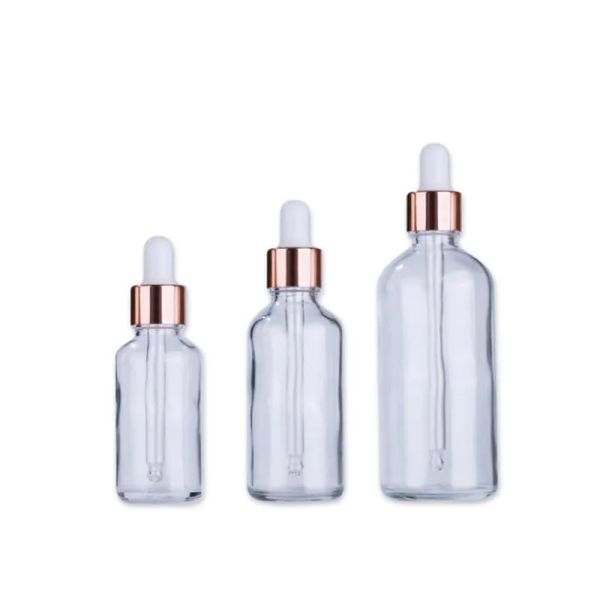 wholesale Flacons compte-gouttes rechargeables en verre en gros 5-100ML contenant d'huile essentielle vide avec de nouveaux couvercles en or rose23 LL