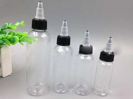 wholesale Venta al por mayor Tipo de sellado superior giratorio 30 ml 60 ml 100 ml 120 ml Botellas cuentagotas de plástico PET transparente E líquido con tapas de pico ZZ