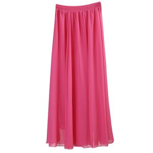 Vente en gros- vente en gros femmes jupes longues en mousseline de soie couleur bonbon plissé maxi jupes 2017 printemps été jupes saia feminina solide faldas