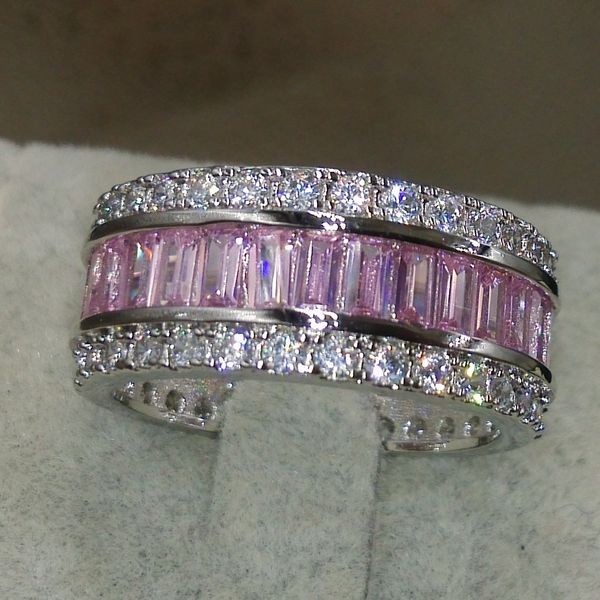 Al por mayor de joyería de lujo Wieck completa corte princesa zafiro rosa Tamaño 925 simulado banda anillo de bodas de diamante Piedras preciosas 5-11