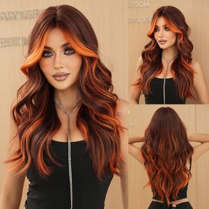 Perruque en gros femmes cheveux longs bouclés frange en forme de figure dans une flamme colorée-orange mettre en évidence perruques bateau rapide