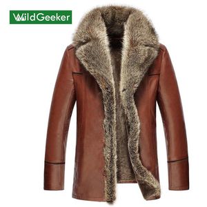 Groothandel- wildgeker heren winterjas 2017 effen zwarte casual wol binnen kunstleer enkele breasted winter dikke mannen jas kleding