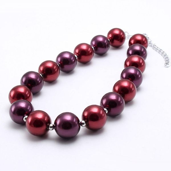 Gros vin rouge couleur perle fille enfant grosses perles collier brillant perle Bubblegum grosses perles collier bijoux pour enfants