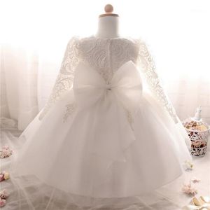 Robes de fille en gros - robe d'hiver pour fille à manches longues blanc baptême bébé 1 an anniversaire porter enfant en bas âge dentelle baptême robe de bal1