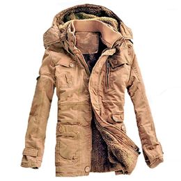 Groothandel- Winterjack Mannen Casual Dik Fluwelen Warm Jassen Parkas Hombre Mens Katoenen Windbreaker Leger Hooded Lange Trench Coat