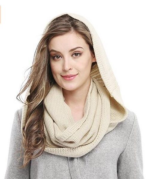 Gros-Hiver Doux Pull Tricot Infinity Écharpe Bonnet À Capuche Écharpe Longue Écharpe À Capuche Wrap