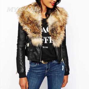 Vente en gros - Hiver Chaud Femmes Vestes De Base Manteaux De Mode Faux PU En Cuir Slim Overwear Femme À Manches Longues Col De Fourrure Artificielle veste Manteau