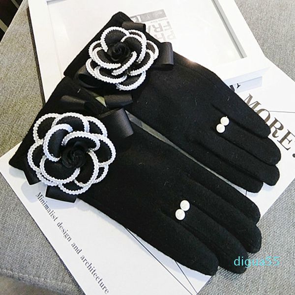 Gros- hiver femmes gants pour écran tactile mitaines en cachemire femme grande fleur chaud laine gants femmes conduite gants