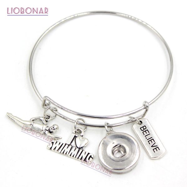 Bracelet en fil de fer interchangeable, bijoux à pression, Sport, natation, extensible, bouton-pression, cadeau pour nageur, vente en gros