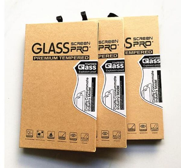 Boîte d'emballage en papier Kraft coloré avec cintre, protection d'écran en verre trempé pour iPhone Samsung, vente en gros