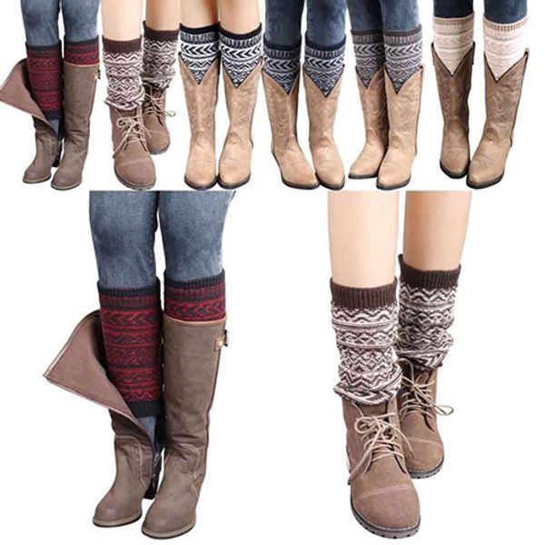 Vente en gros - Hiver Boho Motif géométrique pour femmes Poignets de botte en tricot Toppers Gift