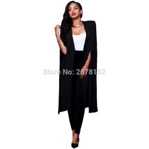 Venta al por mayor-Mujeres Cape Coats Long Solid Cloak Blazer Chaquetas Popular Black and White Cape Blazers Personality Woman Suit Chaquetas nuevas