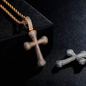 Groothandel vrouwen mode iced out cross diamant hanger ketting goud verzilverd heren hiphop sieraden