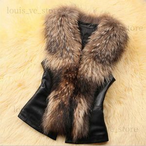 Gros-Femmes Faux Fourrure En Cuir Gilet Survêtement Manteau Veste Gilet Col De Fourrure Gilet Vente Chaude T230808