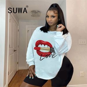 En gros Femmes Hoodies Sweats Casual Manches Longues Automne Printemps Tops Oversize Tie Dye Rétro T-shirt Street Lounge Wear 210525