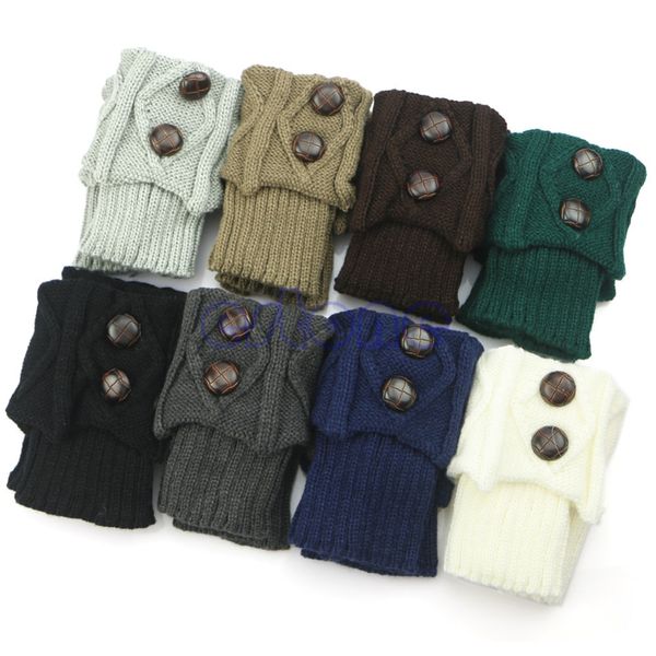 Calcetines de punto de ganchillo de invierno al por mayor-Mujeres Calcetines de bota de botón Primeros puños