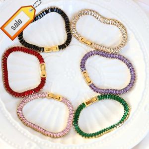 Joyería de mujer al por mayor 18 K chapado en oro de acero inoxidable Arco Iris colorido Baguette Lab Grown Diamond Tennis Bracelet Neckl