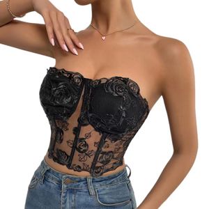 Groothandel vrouwen kanten casual camisole camis sexy crop tank tops lingerie bustier strapless crop top