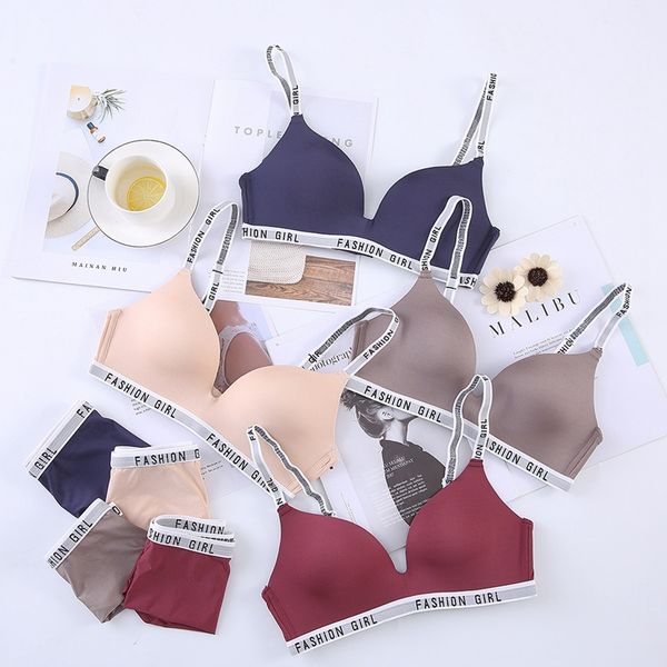 Gros-Femmes Lettre Imprimer Soutiens-gorge Ensemble Dames Push Up Soutiens-Gorge Rembourrés Ensembles De Culottes De Soutien-Gorge De Mode Costumes