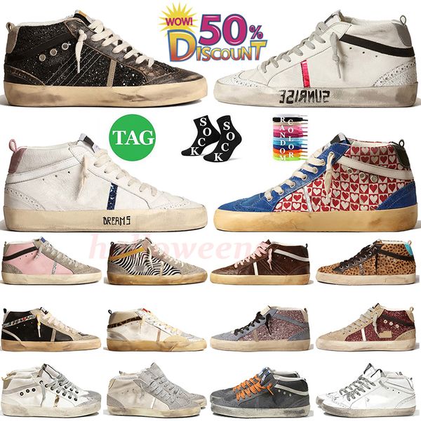 wholesale Mujeres para hombre zapatos casuales brillo goosly flash tachuelas doradas estampado de leopardo plataforma de piel de pony skat mid star zapatillas de deporte de diseñador zapatillas deportivas de gamuza de cuero