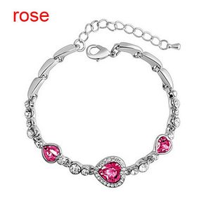 Gros-Femmes Nouvelle Mode Océan Bleu Ruban Plaqué Cristal Strass Coeur Charme Bracelet Bracelet Cadeau De Noël Bijoux