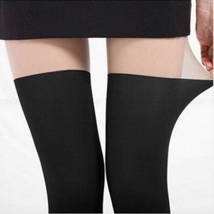 Chaussettes Bonneterie Gros-Femmes Au-dessus Du Genou Collants De Tatouage, Noir Couleurs Mélangées Gipsy Mock Nervuré, Sexy Teinté Sheer Faux Haut Bas Pantalon