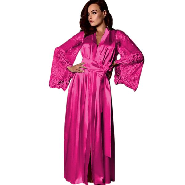 Gros-Femmes Pyjamas Femmes Satin Longue Chemise De Nuit En Soie Dentelle Lingerie Chemise De Nuit Vêtements De Nuit Robe Sexy Chemise De Nuit Lingerie Sexy Hot @ 8