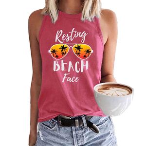 wholesale Lunettes de soleil de vacances à la plage pour femmes Lettre Imprimer Casual Lâche Col Rond Débardeur pour Femmes vêtements de couleur à la mode T-shirt Cool Manches courtes