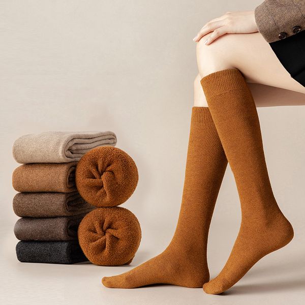 Chaussettes hautes pour femmes en gros Chaussettes éponge épaisses japonaises automne et hiver plus chaussettes de veau chaudes en velours long tube coton chaussette pression chaussette de tuyau de poêle