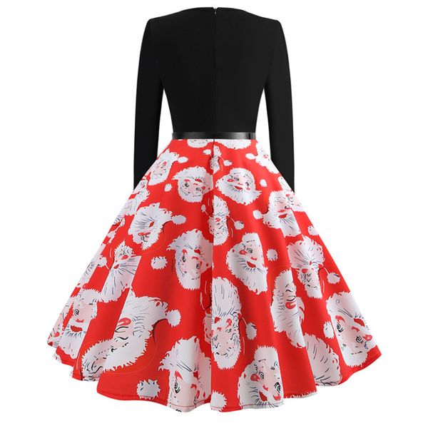 Al por mayor-Mujeres Santa Christmas Dress 2018 Hepunrn Style Pin Up Swing Party Dress Otoño Invierno Elegante Manga larga Vintage Retro Vestidos