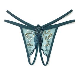 Groothandel vrouwen sexy thongs open slipje borduurwerk meisjes transparante mash fashion bikini g-strings voor vrouwelijke nachtkleding panti