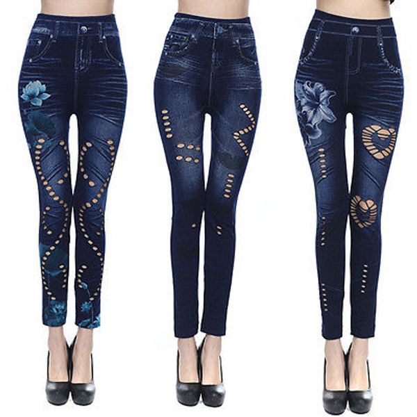 Al por mayor-Pantalones flacos de mujer Jeggings Leggings delgados elásticos Jeans Pantalones ajustados con lápiz