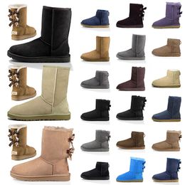 Vente en gros Femmes Botte De Neige De Luxe Garder Au Chaud Hiver Designer Bottes De Mode Noir Bleu Marine Rose Satin Moyen Cheville Court Arc Mini Chaussons De Fourrure