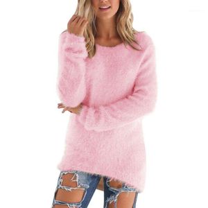 Venta al por mayor- Mujeres de punto de algodón sólido Niñas Cálido Manga larga Suéter suave Jersey Jersey Outwear Tops