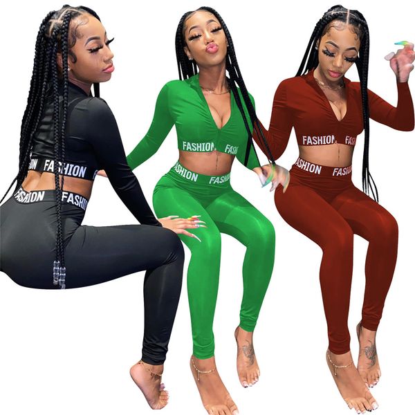 2024 Designer Femmes Survêtements Casual Bodycon Deux Pantalons 2 Pièces Ensemble Femme Sportswear Tenue À Manches Longues Costumes De Yoga Crop Top Sweat-shirt et pantalon En Gros 8591