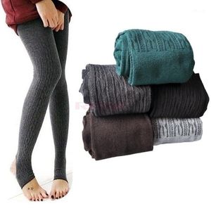 Leggings pour femmes Vente en gros - Femmes Filles Chaud Tricoté Câble Solide Extensible Fitness Sur Talons Pantynose Printemps Automne Pantalon Taille Unique Slim Le