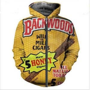 Groothandel Womens / Mens Backwoods 3D Print Hooded Sweatshirts Halloween Funny Backwoods Pattern Rits Hoodies A02