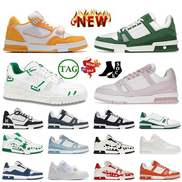 Vente en gros Femmes Hommes Veau De Luxe Bas Blanc Noir Superpositions Casual Chaussures De Créateur De Mode Virgil Vert Orange Beige Baskets Entraîneur Mocassins En Cuir