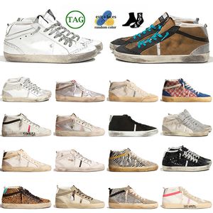 Vente en gros Femmes Hommes Designer Casual Chaussures Gold Studs Rose Zebra Cuir Mid Star Italie Marque Argent Glitter Vintage Plate-forme Baskets À La Main Baskets À Billes Plates